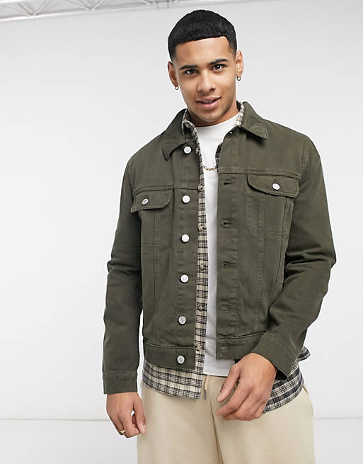 Green denim jacket for men