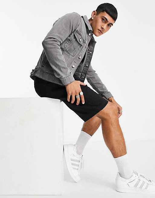 Men's grey denim jacket casual style