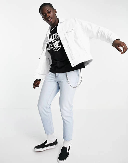 Men's white denim jacket full length