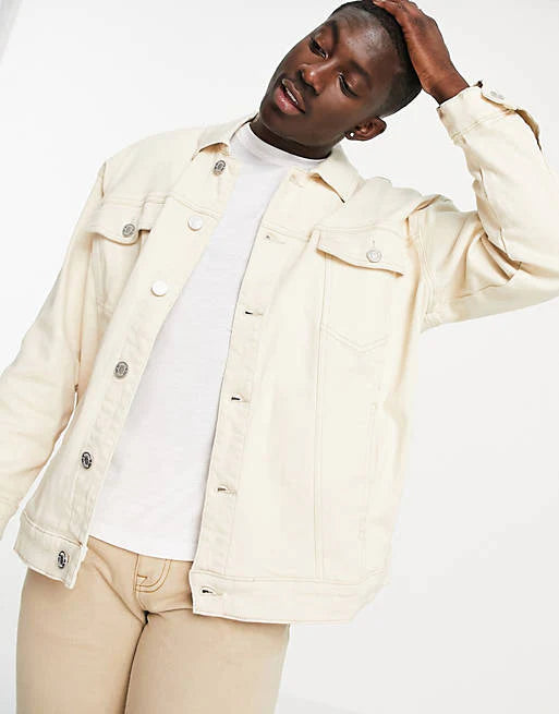 Close-up of cream denim jacket for men