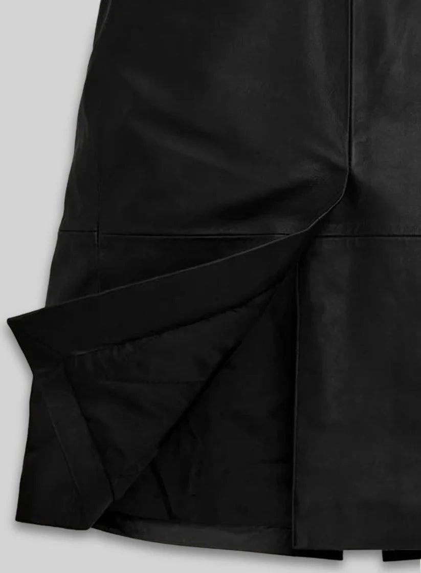 Women’s black nappa leather long coat side view