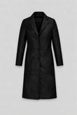 Women’s black nappa leather long coat front view