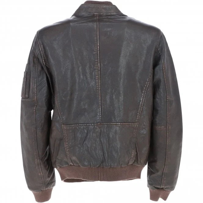 Men’s coffee brown vintage leather bomber jacket back view