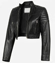 Women Black lambskin leather jacket front view